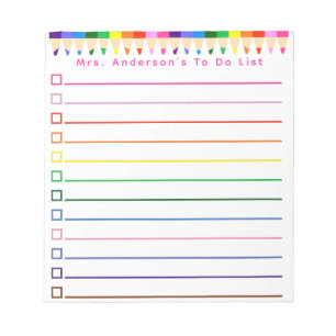 Rainbow Pencil To Do List Personalize Notepad