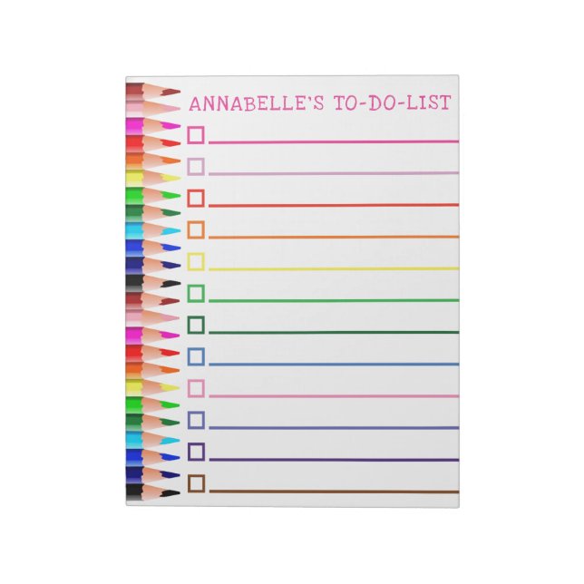 Rainbow Pencils and Boxes To Do List Personalize Notepad (Rotated)