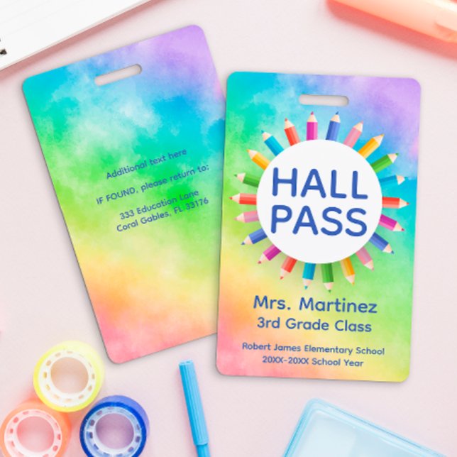 Rainbow Pencils Classroom Hall Pass Badge (Creator Uploaded)