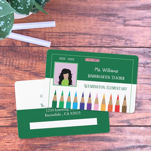 Rainbow Pencils Kindergarten Teacher Green Badge