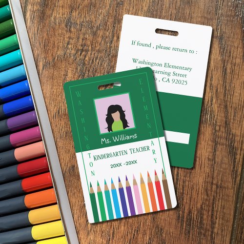 Rainbow Pencils Kindergarten Teacher ID Badge