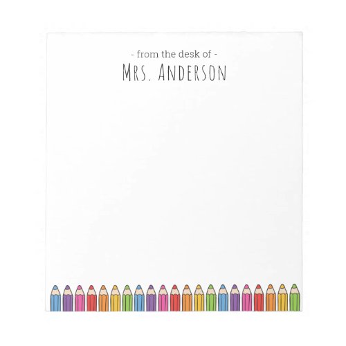 Rainbow Pencils Kindergarten Teacher Notepad