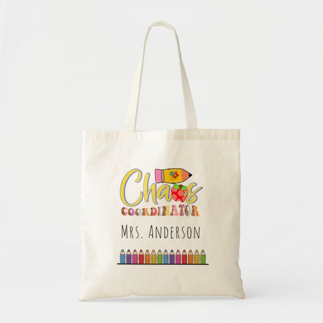 Rainbow Pencils Kindergarten Teacher Tote Bag (Front)