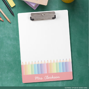 Rainbow Pencils Personalized Teacher Clipboard