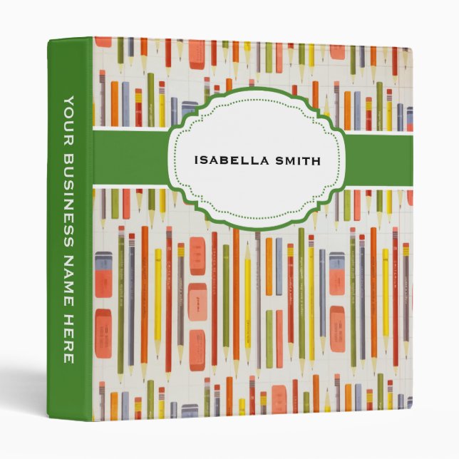 Rainbow Pencils Ruler School Pattern 3 Ring Binder (Front/Spine)