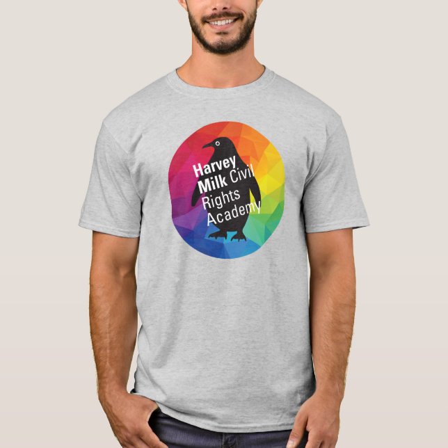 Rainbow Penguin - Adult Regular Fit, Grey T-Shirt (Front)
