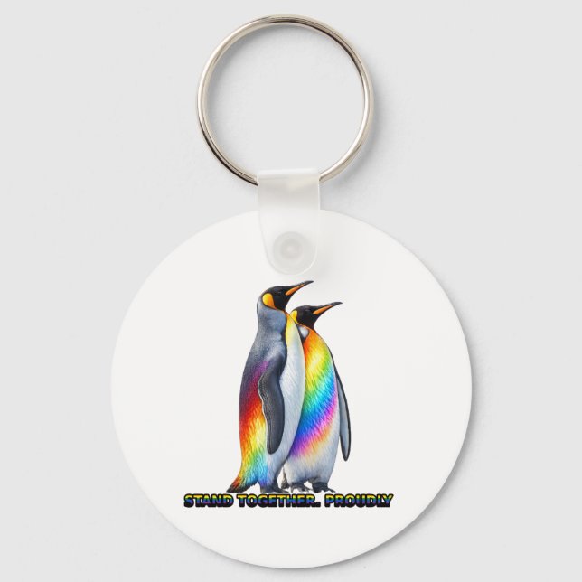 Rainbow Penguin Pride – Stand Together  Keychain (Front)