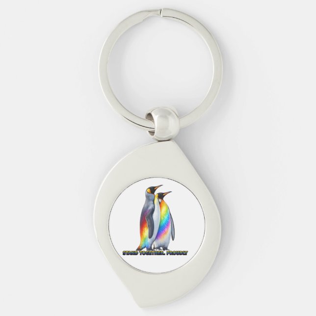 Rainbow Penguin Pride – Stand Together Proudly Keychain (Front)