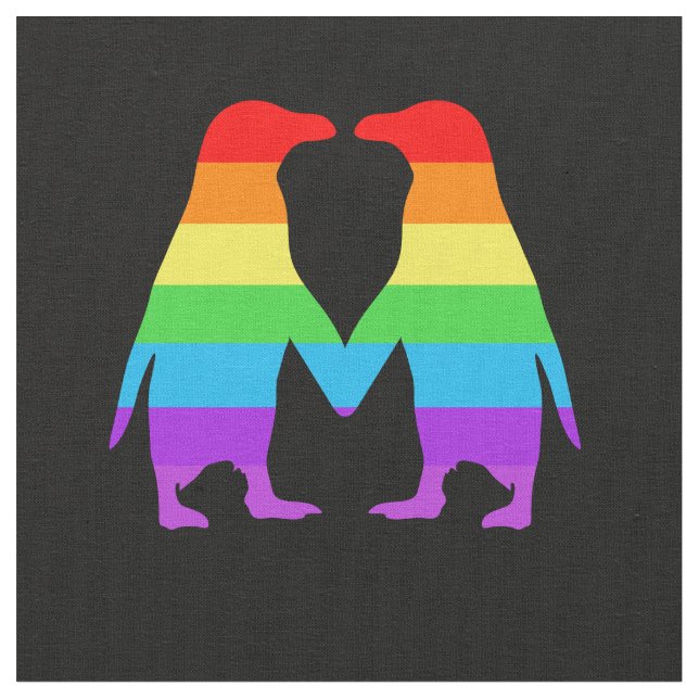 Rainbow penguins holding hands fabric (Close Up)