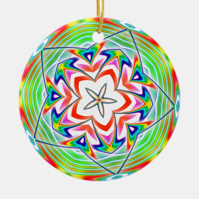 Rainbow Penta Design Ceramic Ornament (Front)