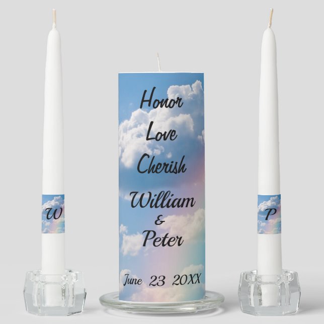 Rainbow Personalize Monogram LGBT Wedding Unity Candle Set (Front)