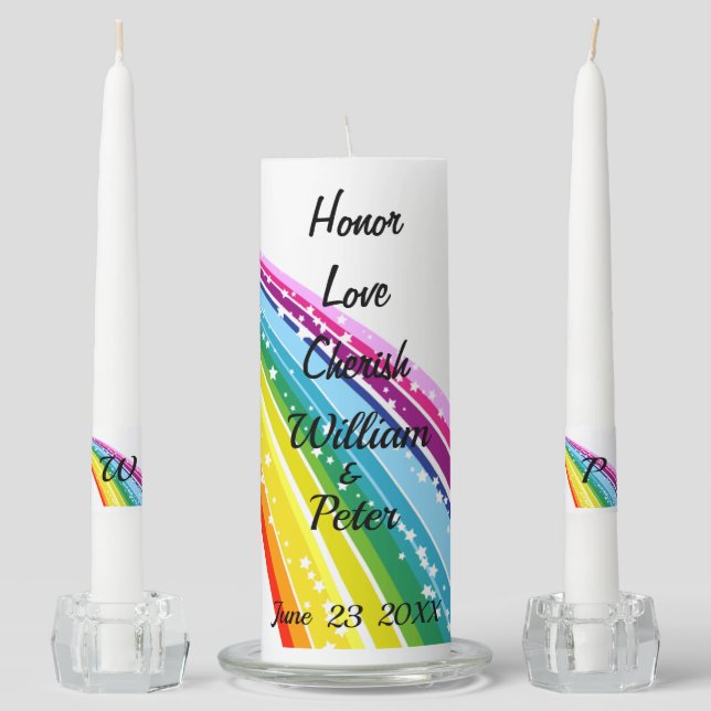 Rainbow Personalize Monogram Wedding Unity Candle (Front)