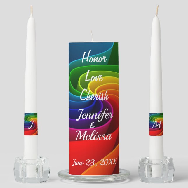Rainbow Personalize Monogram Wedding Unity Candle (Front)
