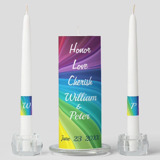 Rainbow Personalize Monogram Wedding Unity Candle (Front)