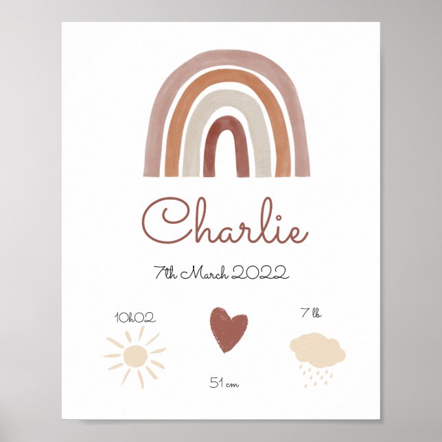 Rainbow personalized birth birth poster (Front)
