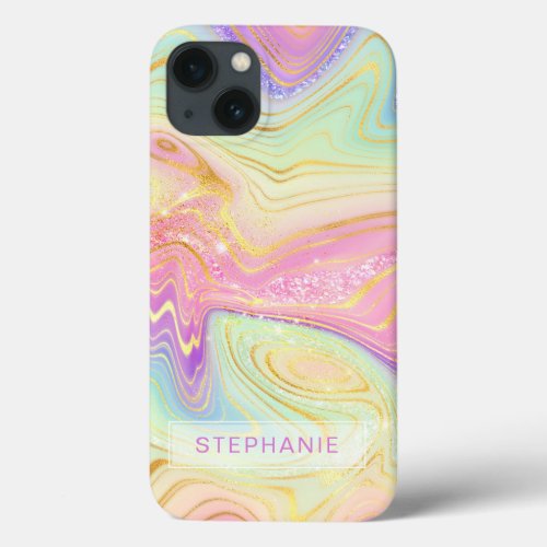 Rainbow Personalized Marble Strata  iPhone 13 Case