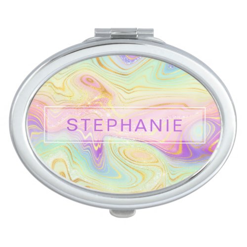 Rainbow Personalized Marble Strata Compact Mirror