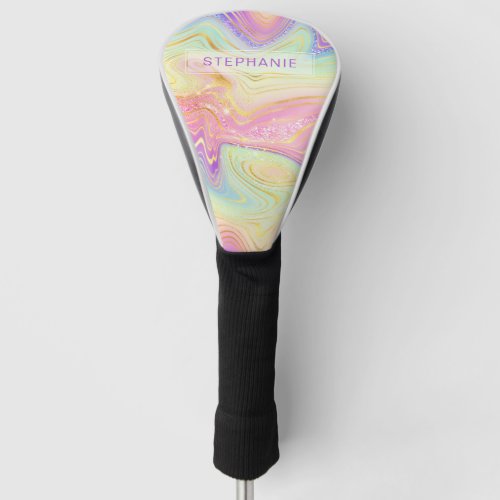 Rainbow Personalized Marble Strata Golf Head Cover