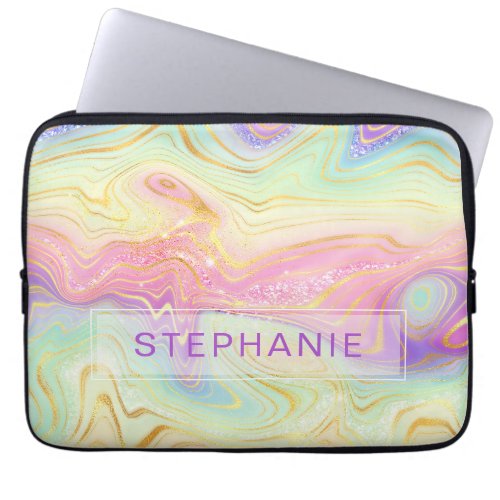 Rainbow Personalized Marble Strata Laptop Sleeve