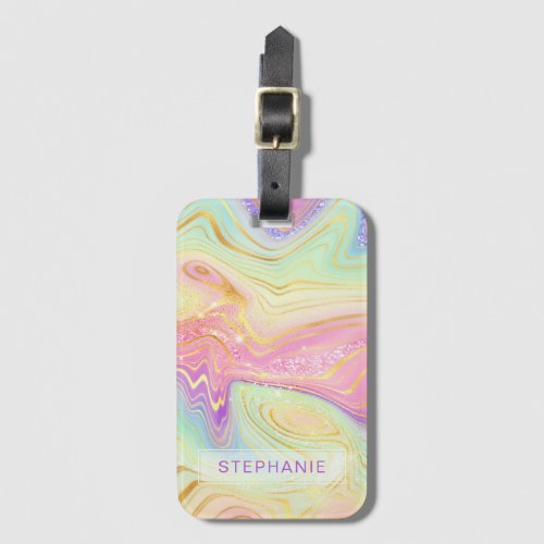 Rainbow Personalized Marble Strata Luggage Tag