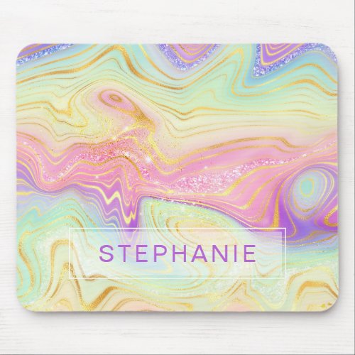 Rainbow Personalized Marble Strata Mouse Pad