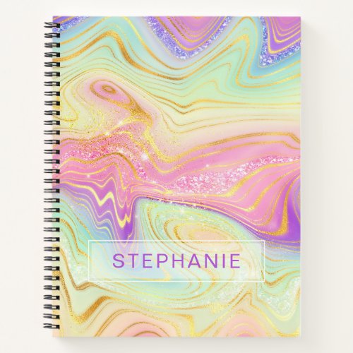 Rainbow Personalized Marble Strata Notebook