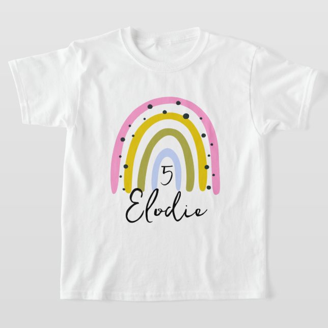 Rainbow Personalized Name Birthday Number Custom G T-Shirt (Laydown)