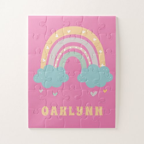 Rainbow Personalized Name Girls Jigsaw Puzzle