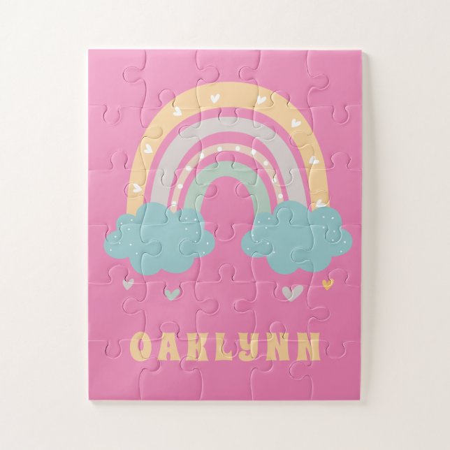 Rainbow Personalized Name Girls Jigsaw Puzzle (Vertical)
