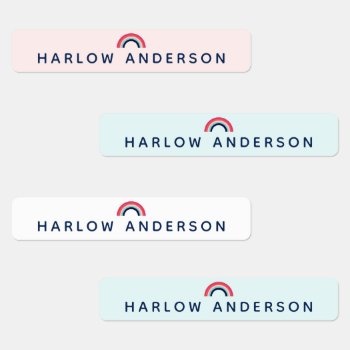 Rainbow Personalized Name School Waterproof Modern Labels by ParcelStudios at Zazzle