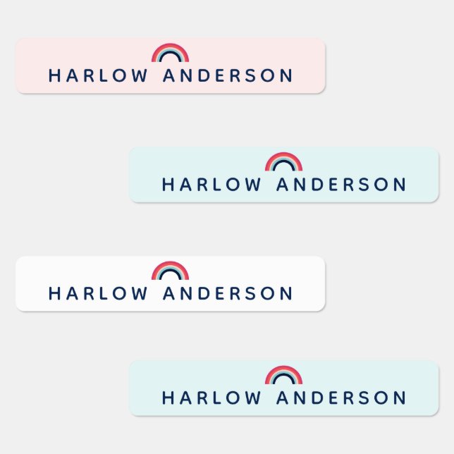 Rainbow Personalized Name School Waterproof Modern Labels (Group)