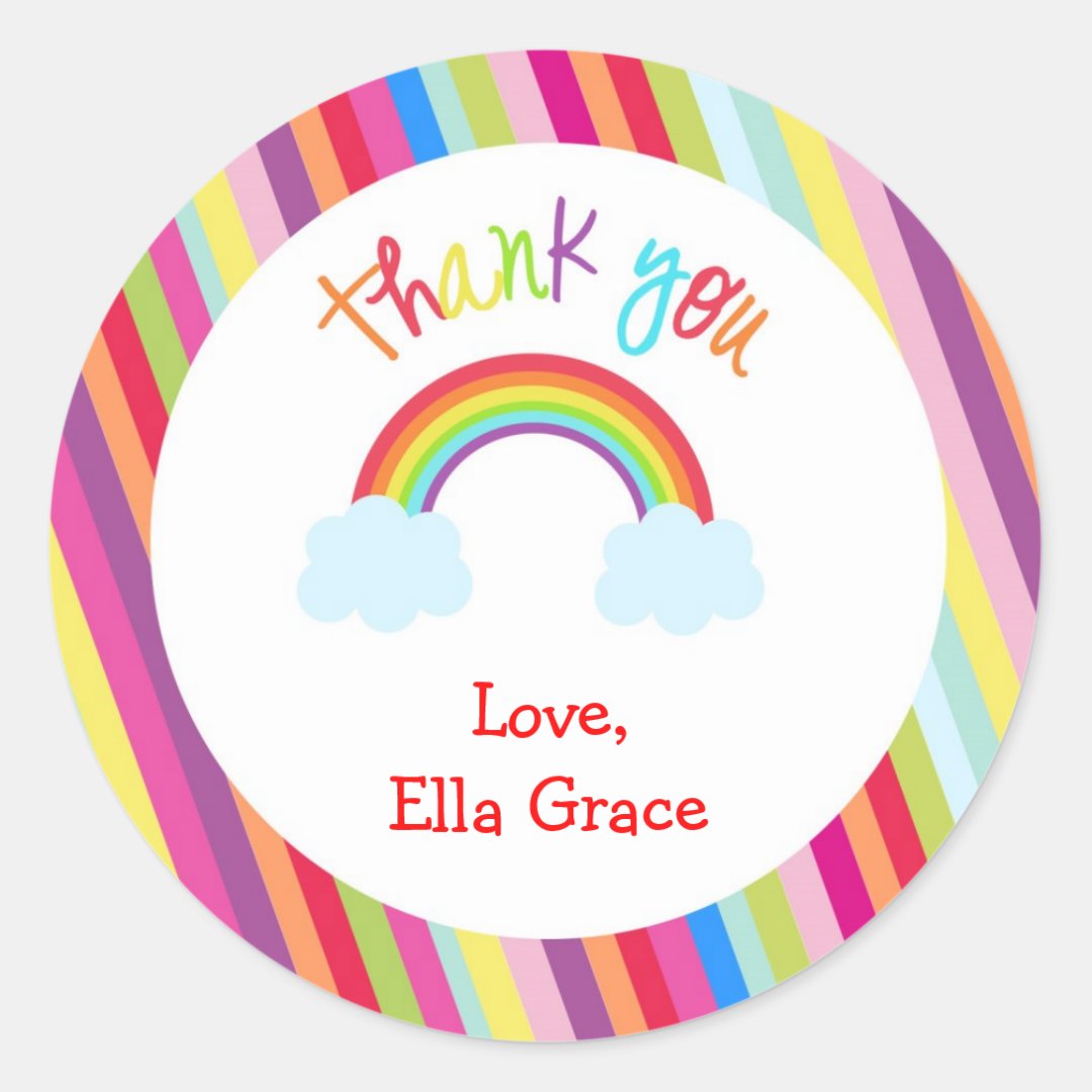 Rainbow Personalized Thank You Favor Stickers | Zazzle