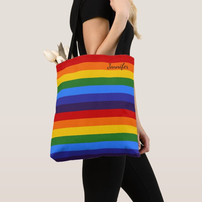 Rainbow Personalized Tote Bag (Close Up)