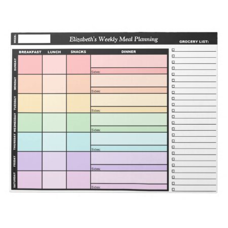 Rainbow Personalized Weekly Meal Planning Notepad