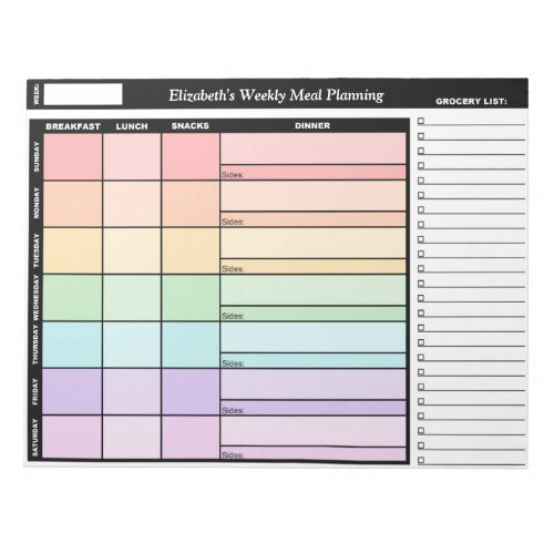 Rainbow Personalized Weekly Meal Planning Notepad