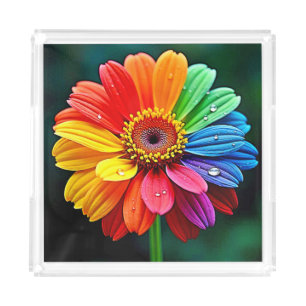 Rainbow Petal Flower Art Acrylic Tray