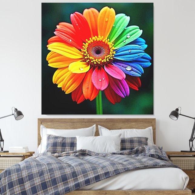 Rainbow Petal Flower Art Canvas Print (Insitu(Bedroom))