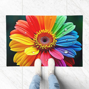Rainbow Petal Flower Art Doormat
