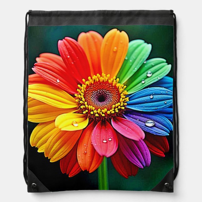Rainbow Petal Flower Art Drawstring Bag (Front)