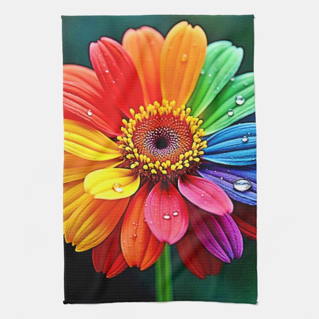 Rainbow Petal Flower Art Kitchen Towel (Vertical)