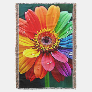 Rainbow Petal Flower Art Throw Blanket