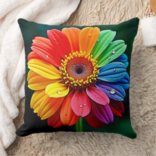 Rainbow Petal Flower Art Throw Pillow