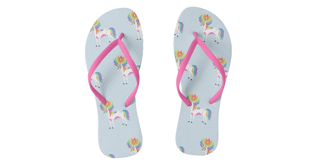 Rainbow Petal Unicorn Flip Flops Zazzle Com