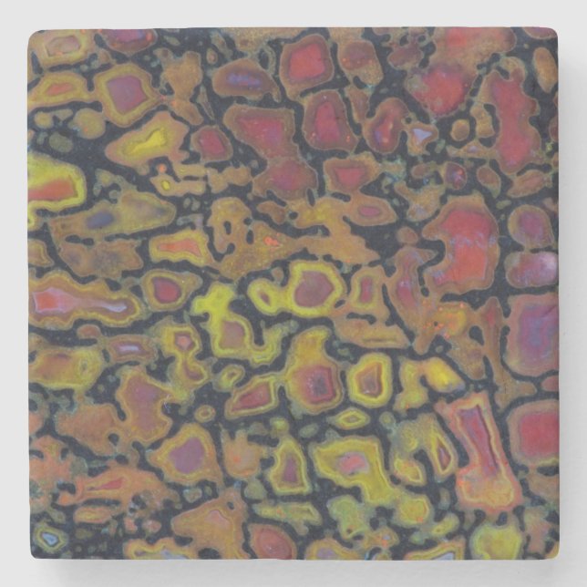 Rainbow Petrified Dinosaur Bone Stone Coaster (Front)