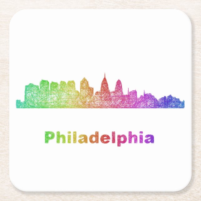 Rainbow Philadelphia skyline Square Paper Coaster (Front)