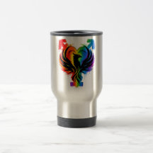 Rainbow Phoenix Heart Travel Tumbler