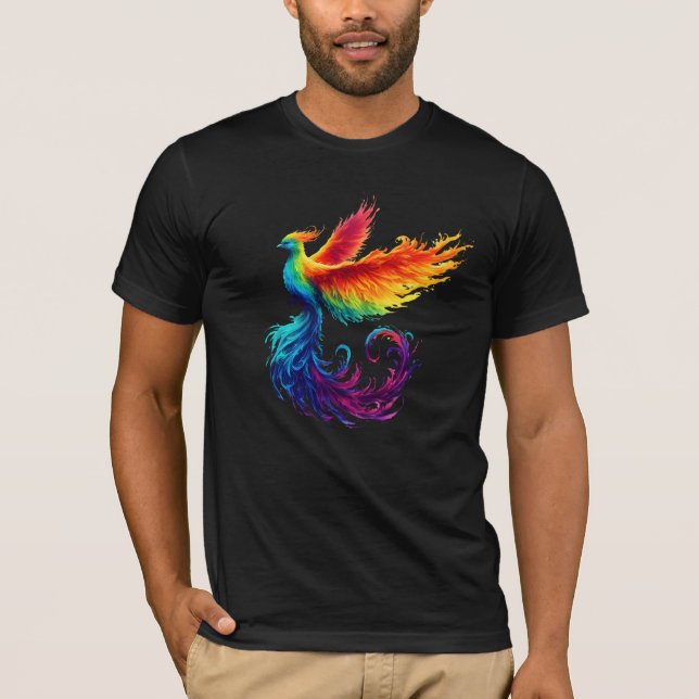 Rainbow Phoenix Rising with Pride LGBTQ Bird T-Shirt (Front)