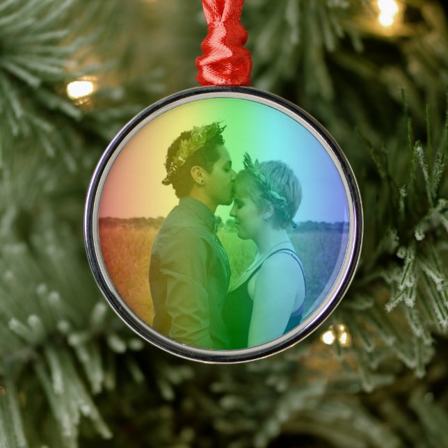 Rainbow Photo Christmas LGBTQ Metal Ornament (Tree)