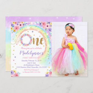 Rainbow Photo Invitation Rainbow 1st Birthday