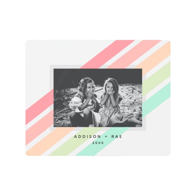 Rainbow Photo Pink Kids Custom Name Metal Wall Art (Front)